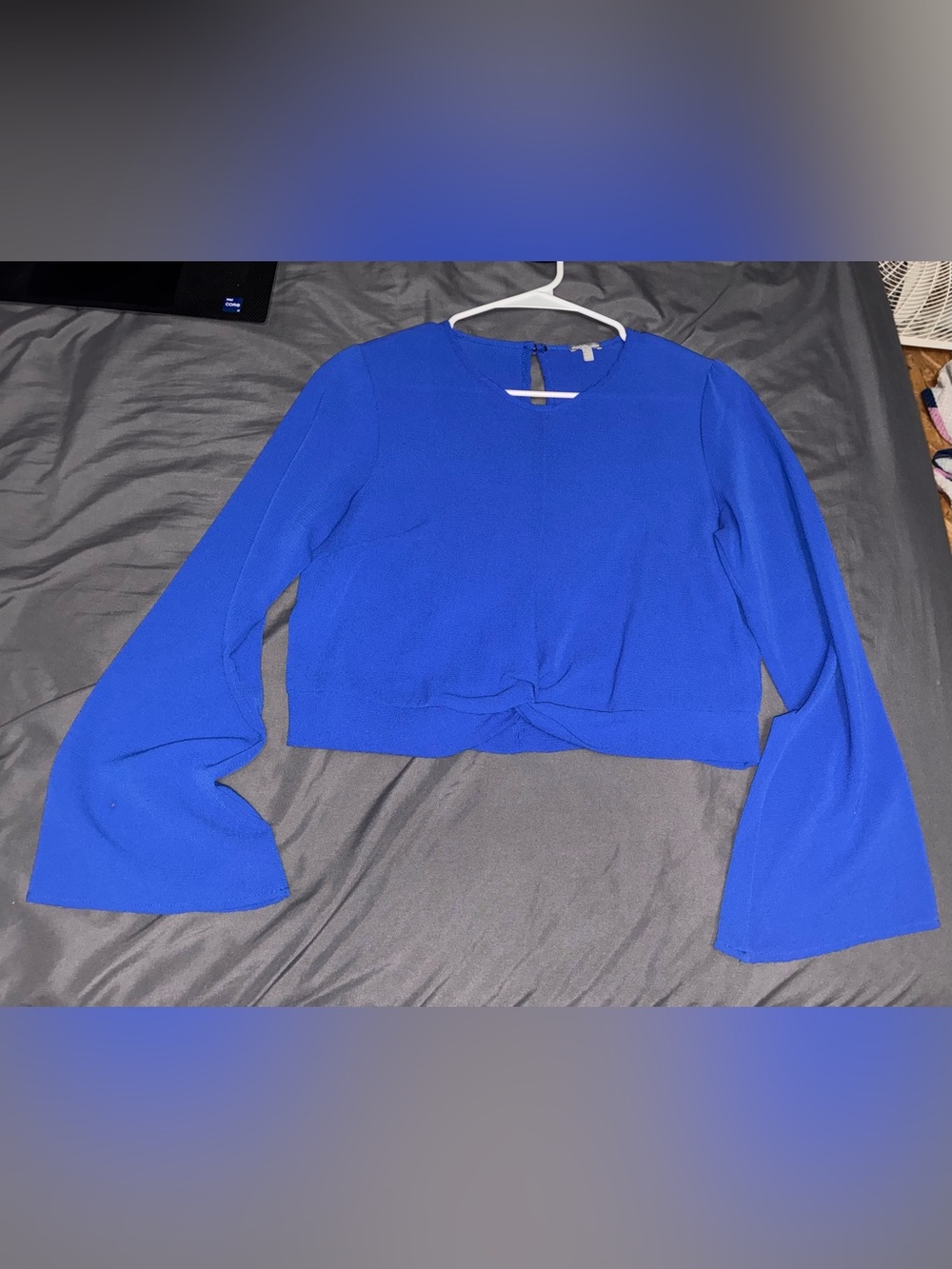 Charlotte Russe Cobalt Blue Knot Front Bell Sleeve Top